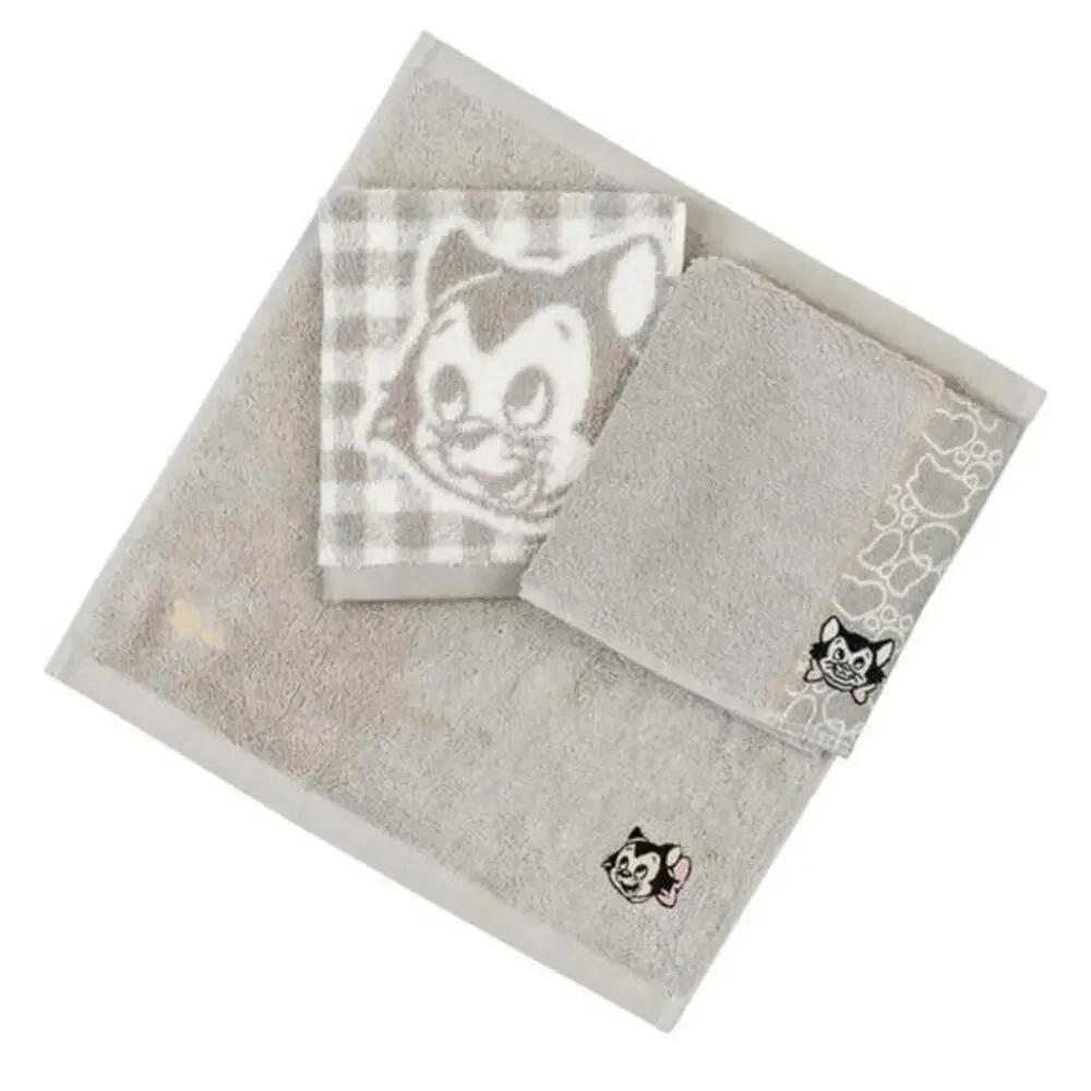 Disney Figaro Cat Towel 3 Pc Set, Bath Face Hand Towels Grey, Japan Exclusive